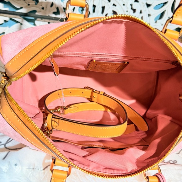 Coach Powder Pink & Tan ROWAN LRG satchel +Matching Corner Zip Wristlet Wallet - Picture 8 of 12